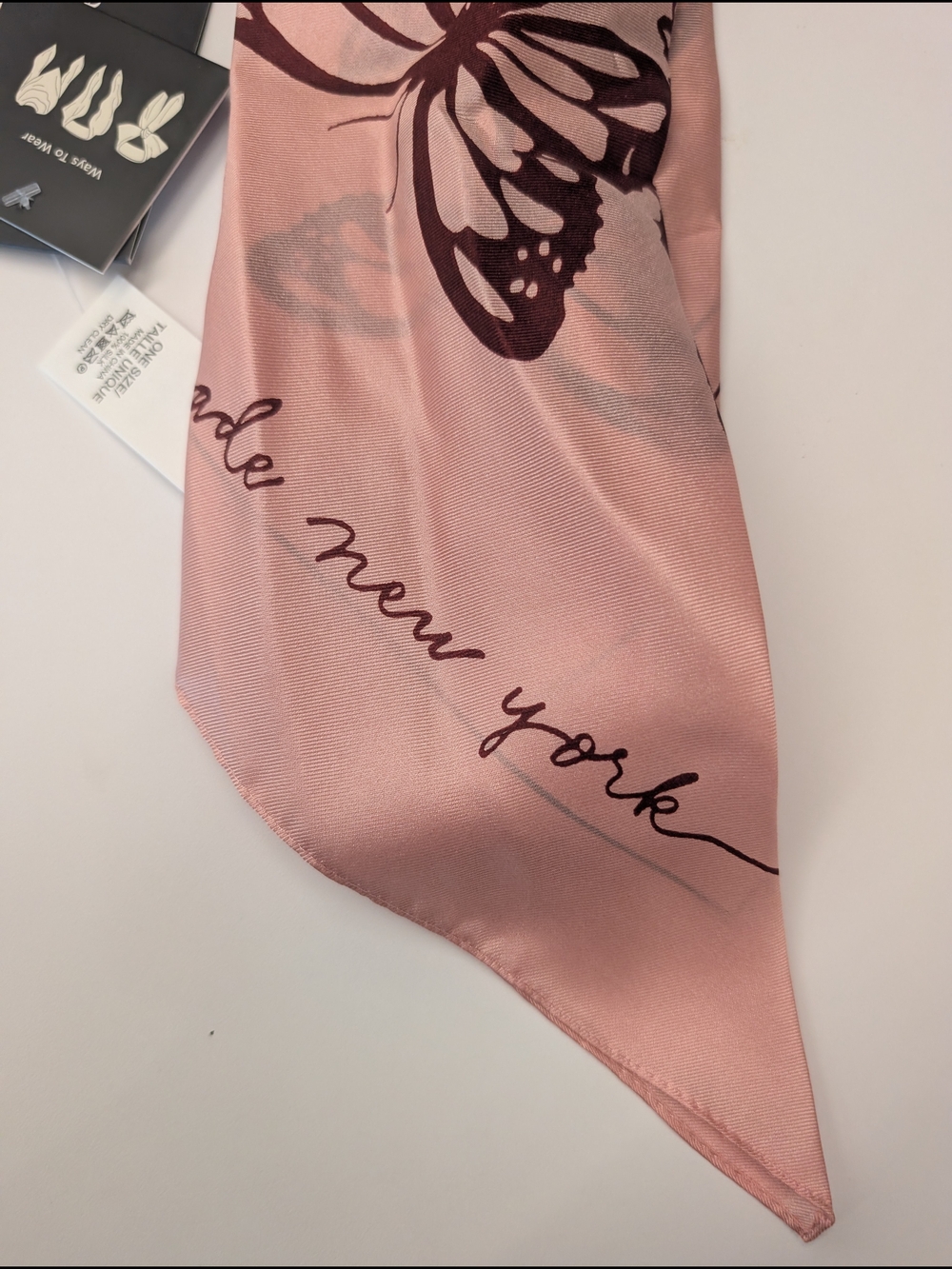 Pink Kate Spade Butterfly Print Silk Neck Scarf - Picture 5 of 8